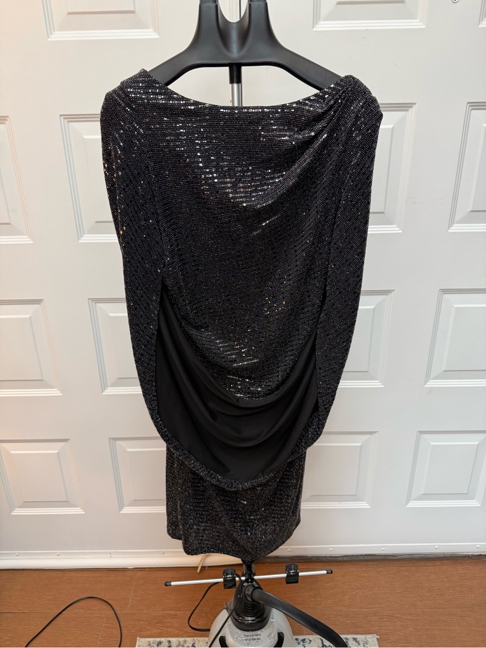 R&M Richards Black Sequin Draped Midi Dress